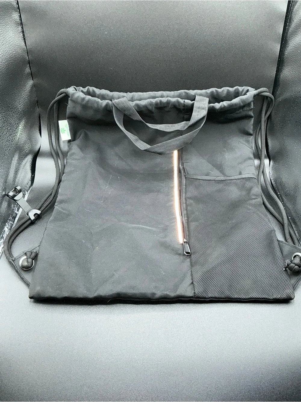 HolyLuck Black Drawstring Backpack with Front Zip Pocket